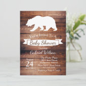 Rustieke Schuur Hout & Wit Beer Baby shower Kaart (Staand voorkant)