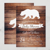 Rustieke Schuur Hout & Wit Beer Baby shower Kaart (Voorkant / Achterkant)