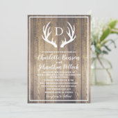 Rustieke schuur hout & witte herten gewei bruiloft kaart (Staand voorkant)