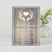 Rustieke schuur hout & witte herten gewei bruiloft kaart (Staand voorkant)