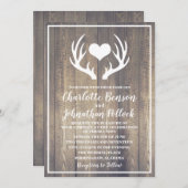 Rustieke schuur hout & witte herten gewei bruiloft kaart (Voorkant / Achterkant)