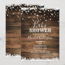 Rustieke Schuur Hout Zilver Goud Winter Baby Borre Kaart