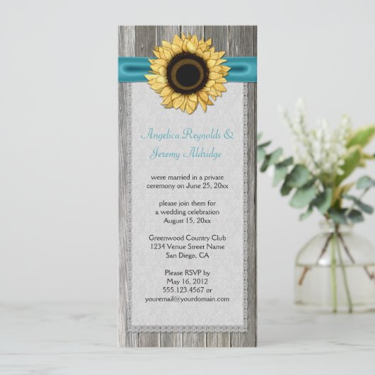 Rustieke Schuur Hout Zonnebloem Blauwgroen lint Ka Kaart (Staand voorkant)