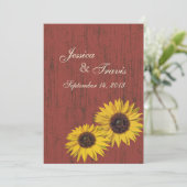 Rustieke schuur hout zonnebloem bruiloft kaart (Staand voorkant)