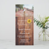 Rustieke schuur hout zonnebloem land bruiloft prog programmakaart (Staand voorkant)