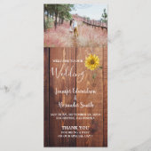 Rustieke schuur hout zonnebloem land bruiloft prog programmakaart (Voorkant)