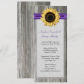 Rustieke Schuur Hout Zonnebloem Paarse Lint Kant Kaart (Voorkant / Achterkant)