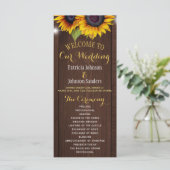 Rustieke schuur hout zonnebloemen bruiloft program programmakaart (Staand voorkant)