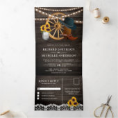 Rustieke schuur hout zonnebloemen cowboy Westerne  Drieluik Uitnodiging (Binnen)