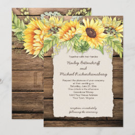 Rustieke schuur hout Zonnebloemen Deckle Edge Brui Kaart