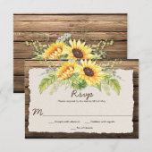 Rustieke schuur hout Zonnebloemen Deckle Edge RSVP Kaartje (Voorkant / Achterkant)