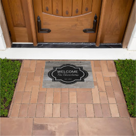 Rustieke schuur hout zwart welkom familienaam deurmat