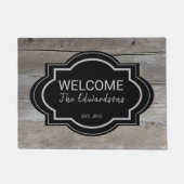 Rustieke schuur hout zwart welkom familienaam deurmat (Voorkant)
