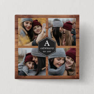 Rustieke schuur houten 4 foto's familie foto colla vierkante button 5,1 cm