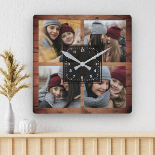 Rustieke schuur houten 4 foto's familie foto colla vierkante klok