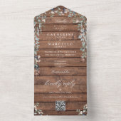 Rustieke schuur houten bloem groen QR-code trouw A All In One Uitnodiging (Binnen)