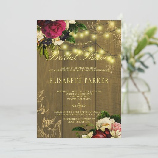 Rustieke schuur houten gouden lichten floral vrijg kaart (Staand voorkant)