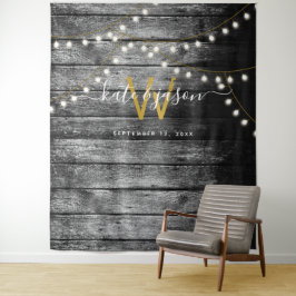 Rustieke schuur houten gouden lichten trouw achter wandkleed