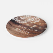 Rustieke Schuur Houten Kant & String Lights Bruilo Papieren Bordje (Gekanteld)