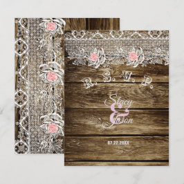 Rustieke schuur houten & kanten RSVP kaart
