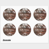 Rustieke schuur houten lintslingers bruiloft ronde sticker (Vel)