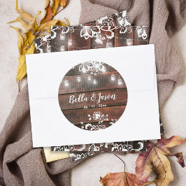 Rustieke schuur houten lintslingers bruiloft ronde sticker