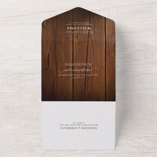 Rustieke schuur houten monogram 2 foto RSVP-huweli All In One Uitnodiging (Buitenkant)