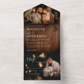 Rustieke schuur houten monogram 2 foto RSVP-huweli All In One Uitnodiging (Binnen)