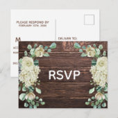 Rustieke schuur houten roos bloemige trouw-RSVP Uitnodiging Briefkaart (Voorkant / Achterkant)
