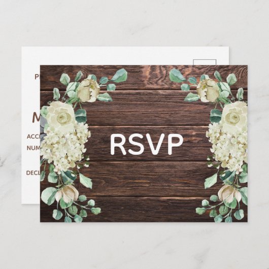 Rustieke schuur houten roos bloemige trouw-RSVP Uitnodiging Briefkaart (Voorkant / Achterkant)