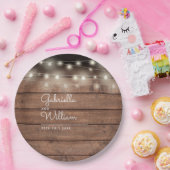 Rustieke schuur houten slingerlichten script bruil papieren bordje (Feest)