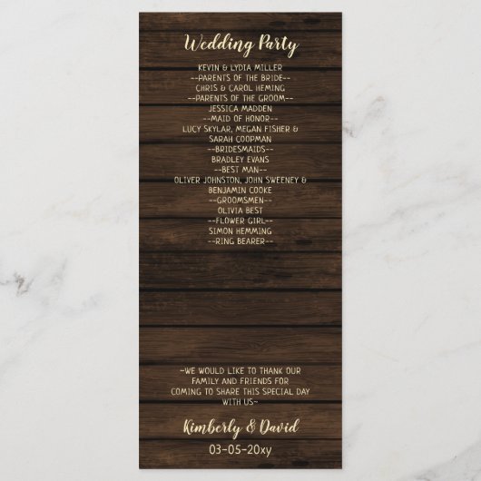 Rustieke schuur Houten String verlichting Trouwpro Programmakaart (Achterkant)