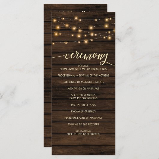 Rustieke schuur Houten String verlichting Trouwpro Programmakaart (Voorkant / Achterkant)