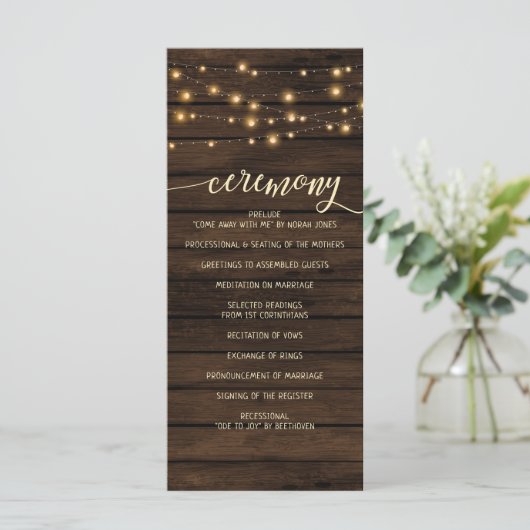 Rustieke schuur Houten String verlichting Trouwpro Programmakaart (Staand voorkant)