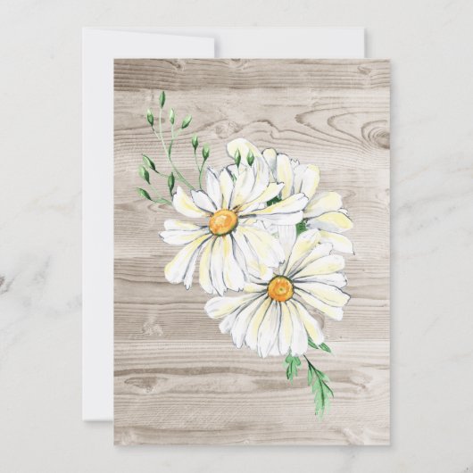 Rustieke schuur houten witte madeliefjes trouwrece kaart (Achterkant)