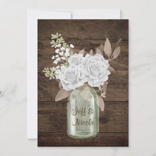 Rustieke schuur Huwelijk Hout Mason Jar Floral Kaart (Achterkant)