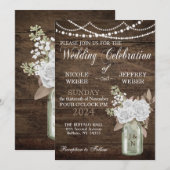 Rustieke schuur Huwelijk Hout Mason Jar Floral Kaart (Voorkant / Achterkant)