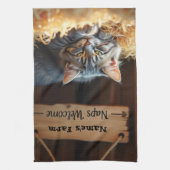 Rustieke Schuur Kat Boerderij Keuken Handdoek (Verticaal)