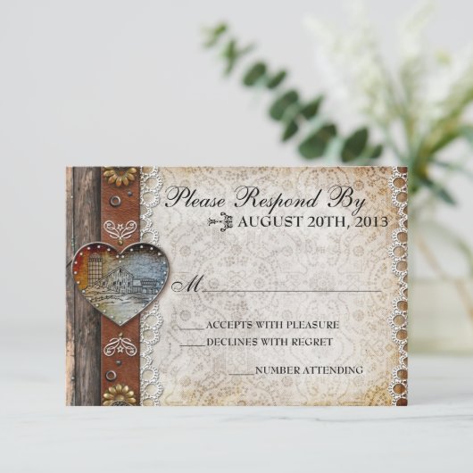 Rustieke schuur land bruiloft RSVP Kaartje (Staand voorkant)