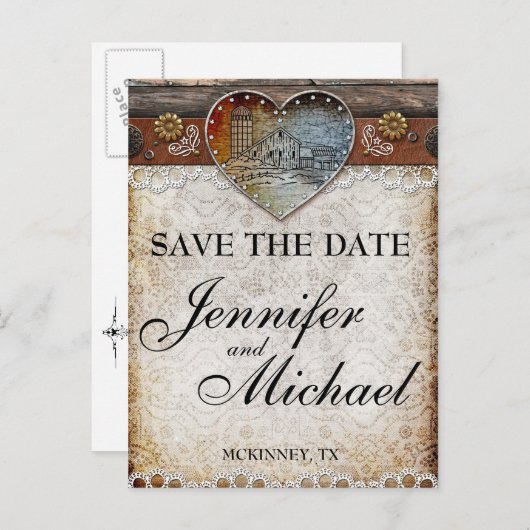 Rustieke Schuur Land Bruiloft Save the Date Kaart (Voorkant / Achterkant)