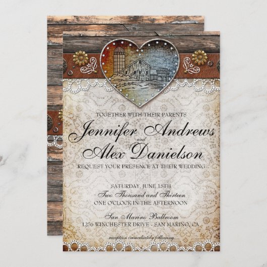 rustieke schuur land bruiloft uitnodiging (Voorkant / Achterkant)