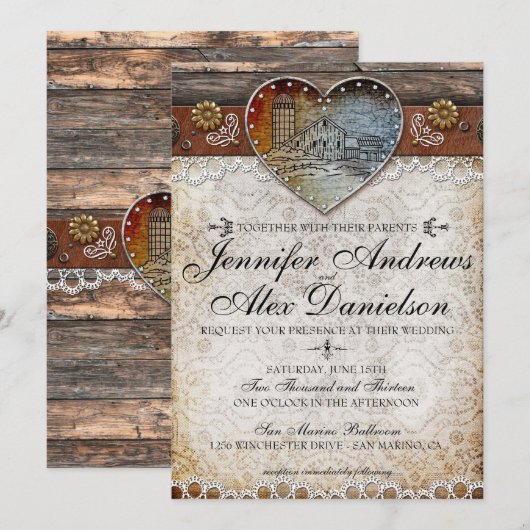 rustieke schuur land bruiloft uitnodiging (Voorkant / Achterkant)