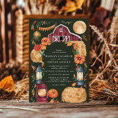 Rustieke schuur lantaarns en herfst bloemenbruilof kaart