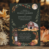 Rustieke schuur lantaarns herfst maan avond bruilo kaart