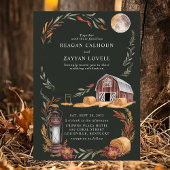 Rustieke schuur lantaarns herfst maan avond bruilo kaart