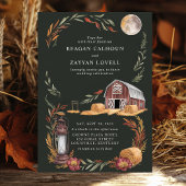 Rustieke schuur lantaarns herfst maan avond bruilo kaart