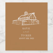 Rustieke schuur lijn kunst gouden bruiloft wijn etiket (Enkel label)