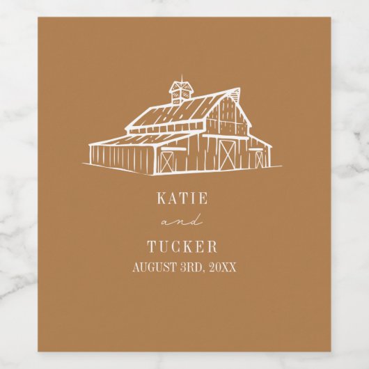 Rustieke schuur lijn kunst gouden bruiloft wijn etiket (Enkel label)