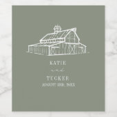 Rustieke schuur lijn kunst sage groene bruiloft wijn etiket (Enkel label)