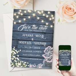 Rustieke schuur Marine Blauw Houten Strijklichten Save The Date